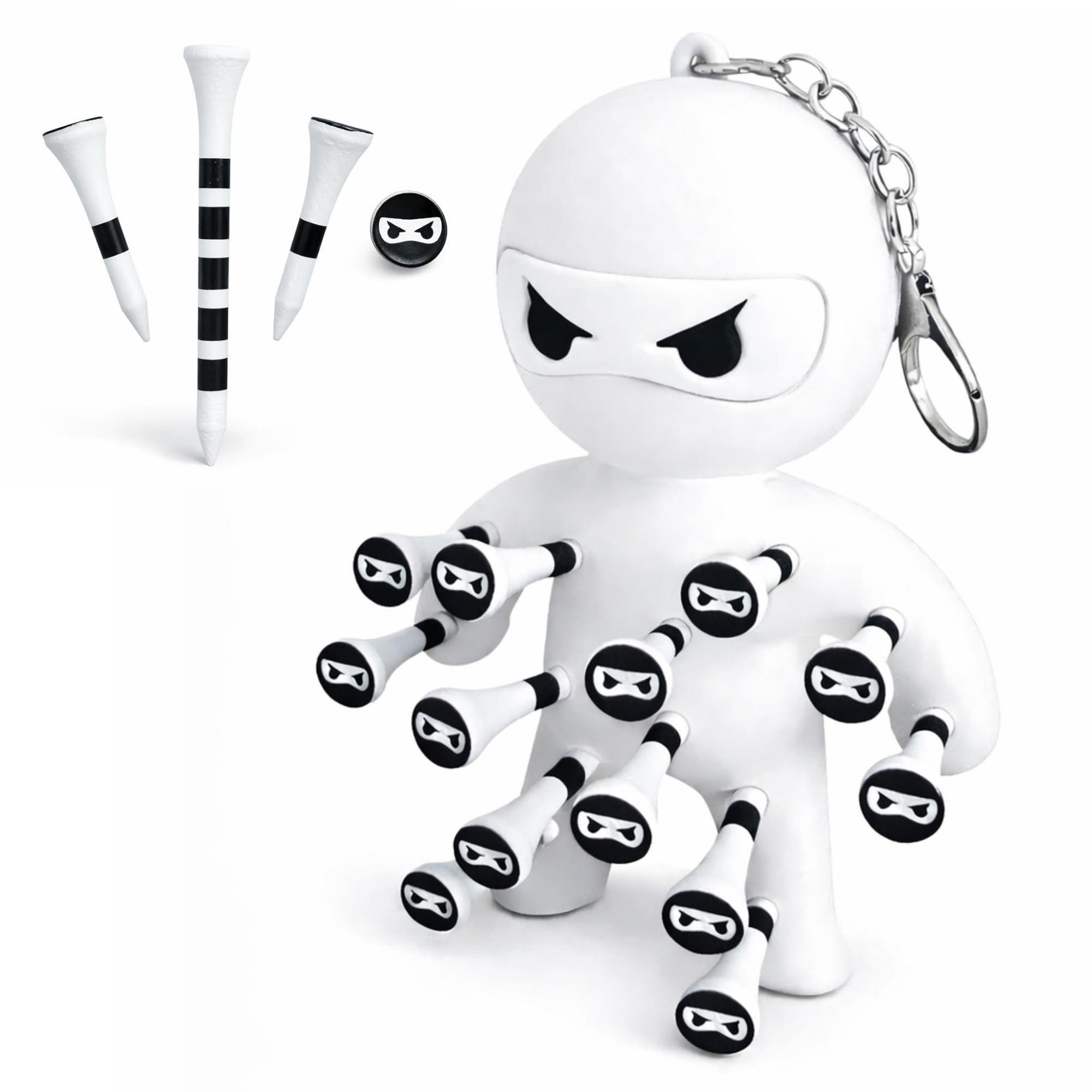 Golf Tee Holder – Ninja Design Holds 13 Tees | Newest Version - Great Gift For All Golfers (White (Including 14 Ninja Tees))