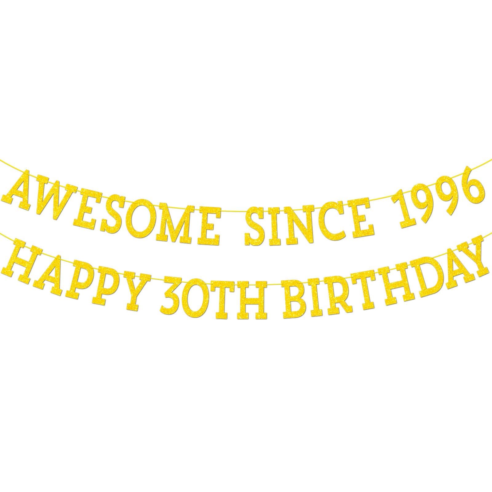 Awesome Since Banner, Gold Glitter Birthday Decorations, Adults Sparkling Milestone Party Decor Banner for Man and Women Happy Birthday and Anniversary Party Supplies (30th birthday banner)
