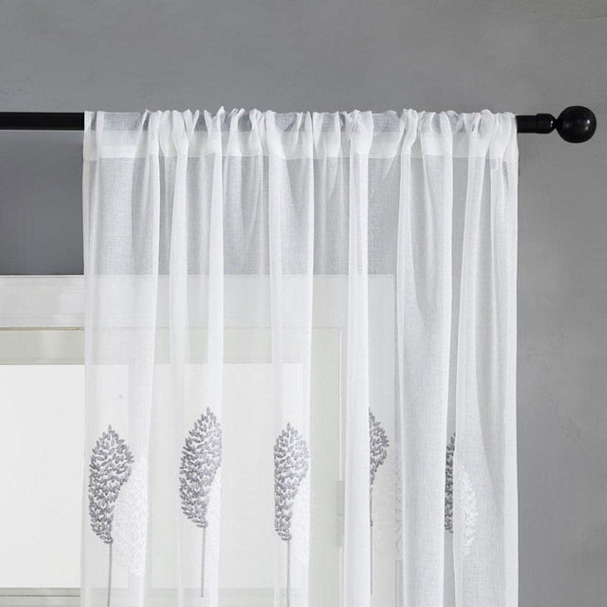 NARENDRA Nowoczesne białe przezroczyste zasłony do salonu haftowane liście zasłona woalowa sypialnia łazienka tiulowe zasłony okienne-szare, szer. 250 x dł. 240 cm 1 szt., 3. TAŚMA HAKOWA TOP