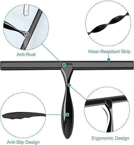 Miniatura 3 de Escobilla de ducha para puertas de cristal, escobilla de ducha de 10 pulgadas, color negro mate para puertas de ducha, espejo, ventanas, con gancho