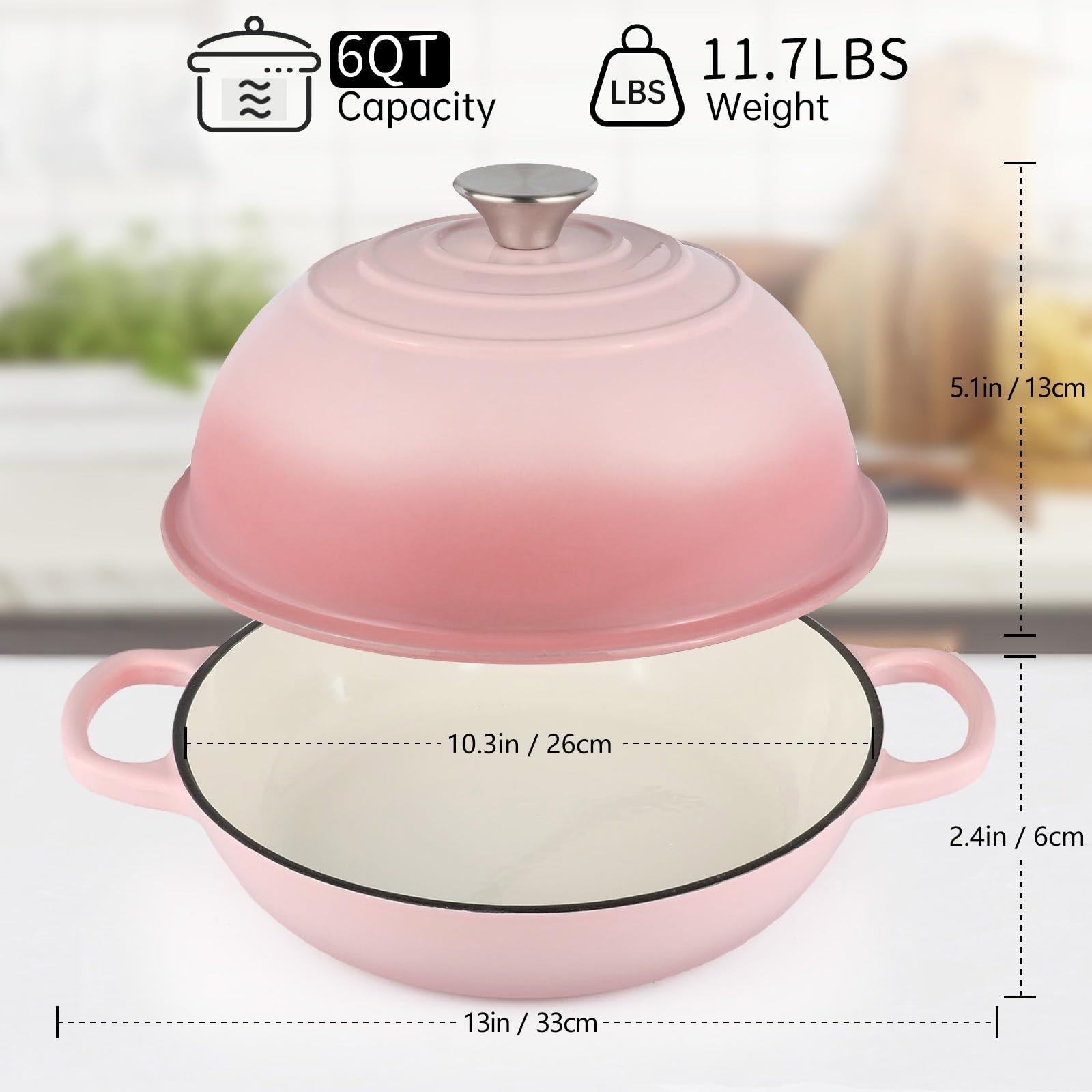 Enameled Cast Iron Bread Oven, Dutch Oven Pot with Lid, 10