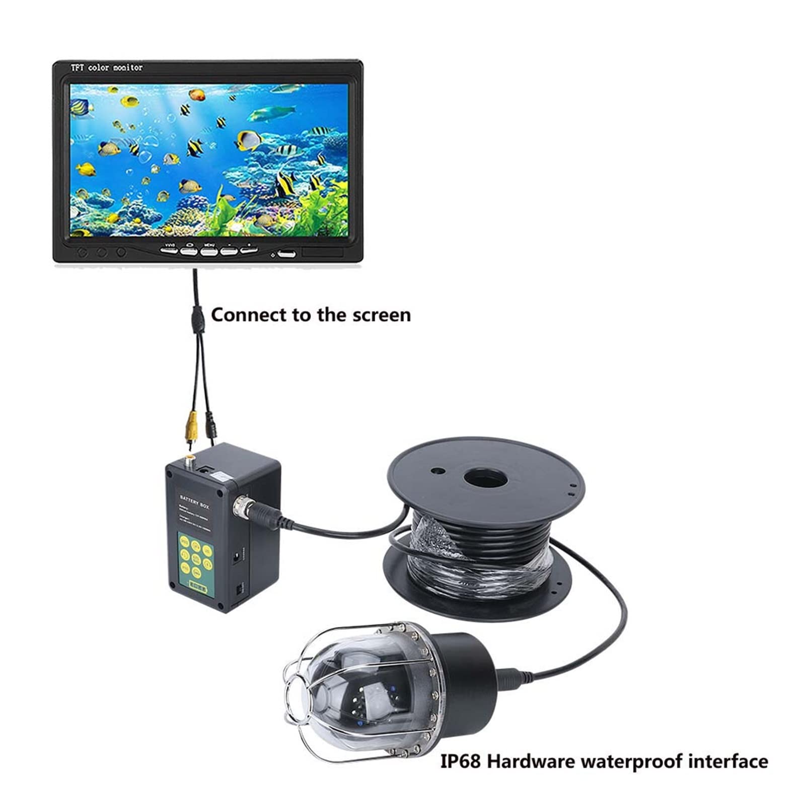Echosonda, 9-calowy 20m / 50m / 100m Podwodne Fishing Fishing Fish Fish Fish IP68. Wodoodporny 20. Le DS 360 stopni obrotowa kamera oglądana do połowu na jeziorze, łodzi, pod lodem(FX9-50M)
