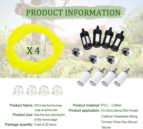 Miniatura 3 de Manguera de líneas de combustible de 20 pies, 4 tamaños, bombilla de imprimación a presión, filtro de combustible Pouland para Echo Zama Stihl