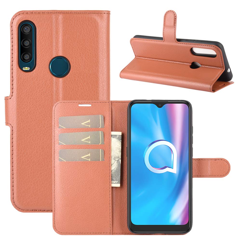 Custodia Alcatel 1SE 2020 A Libro HualuBro: Cover In Pelle PU Con Portafoglio E Chiusura Magnetica (Marrone) - 3