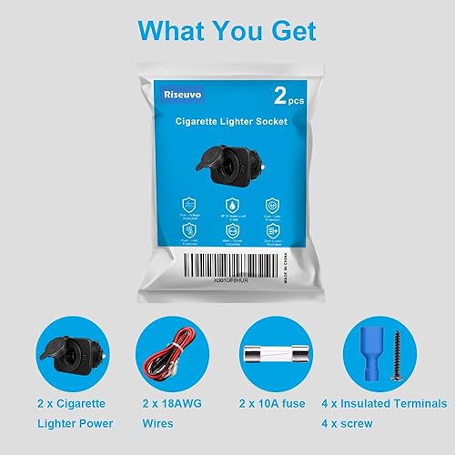 Miniatura 7 de Paquete de 2 enchufes para encendedor de cigarrillos, toma de corriente de 12 V para automóvil, motocicleta, ATV, RV, con fusible de alambre, kit de