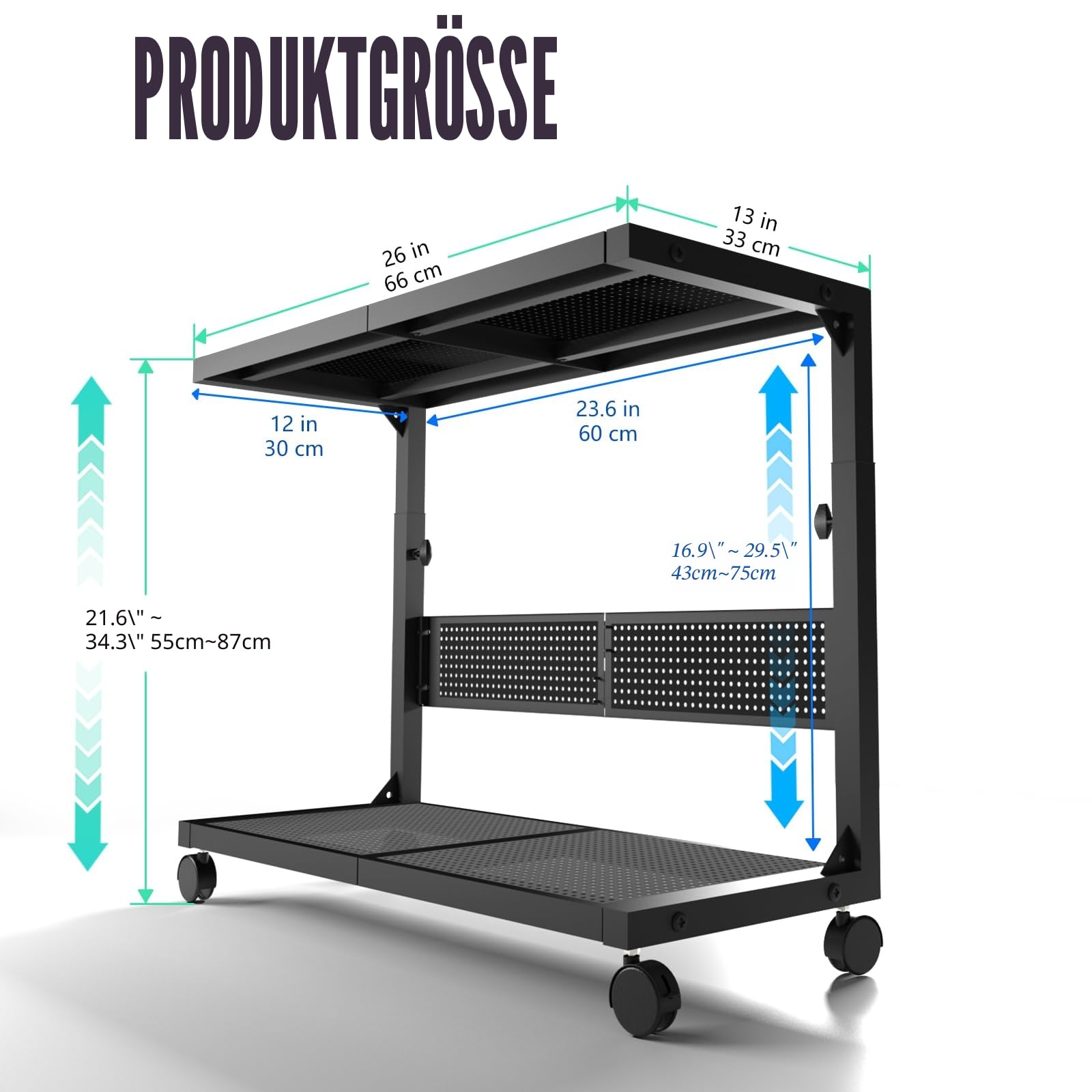 Moricher Computer-Tower-Ständer – höhenverstellbarer 2-stöckiger ATX-Gehäuse-Ständer, PC-Ständer für Bodendrucker, Stecktafel mit rollenden Rädern und Mauspad für Heimbüro