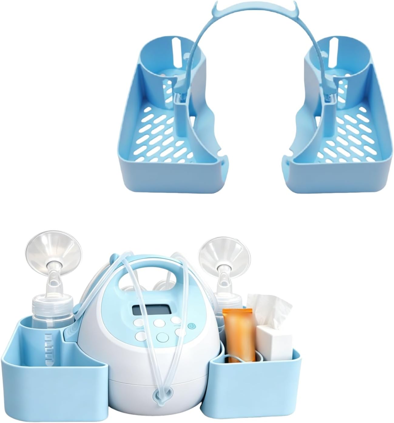 Compatible with Spectra Pump Caddy Organizer | S1 S2 Bottle Holder & Cord Storage – Side Trays for Breast Pump Accessories, Phone, Snacks, Cream (White)