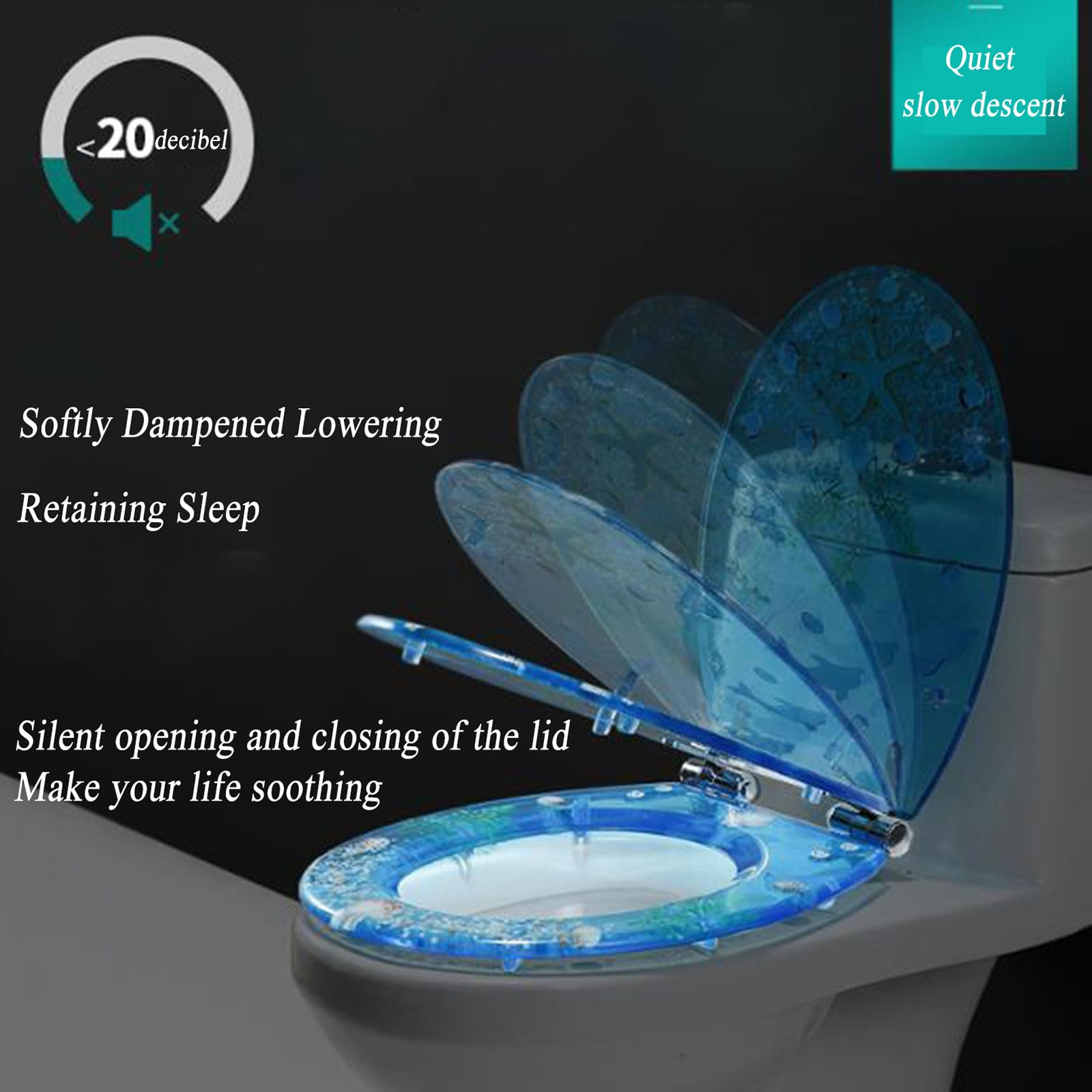 Abattant WC Clipsable Frein De Chute Soft Close, Lunette WC avec Libération Rapide - Série Blue Ocean Motif Naturel De Coquillages Et De Sable, Facile À Nettoyer Et À Installer