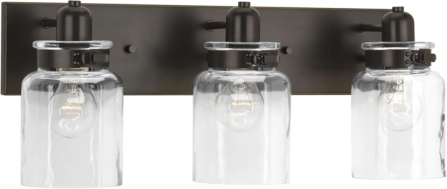 Progress Lighting P300047-020 Calhoun Collection Clear Glass Farmhouse Bath Vanity Light, 3-Light, Antique Bronze
