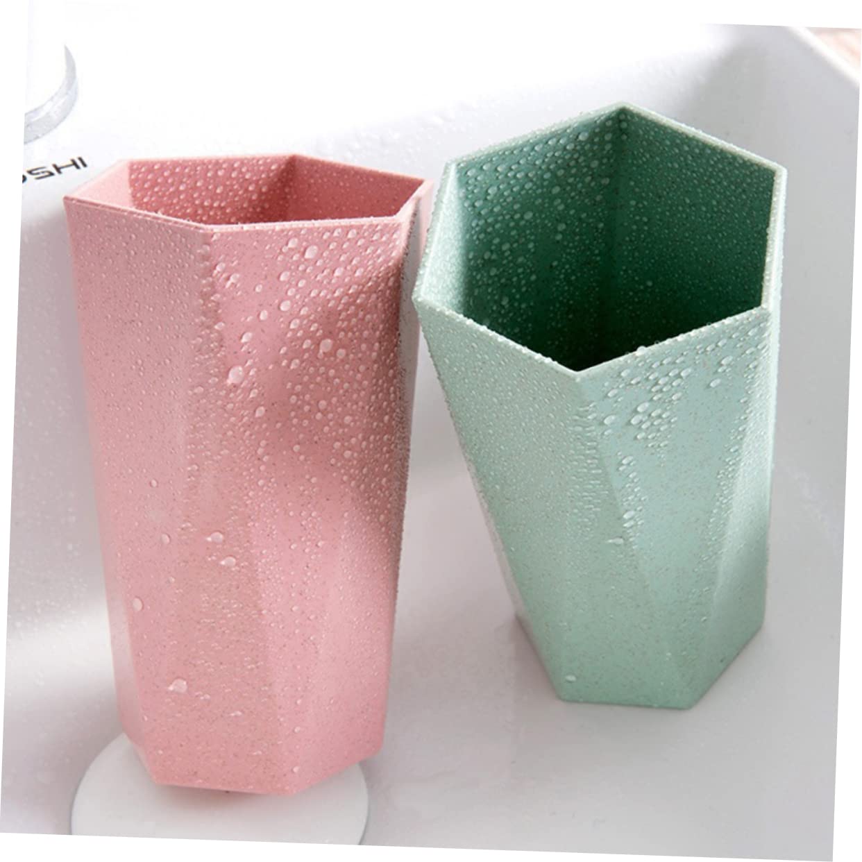 RORPOIR 4pcs Family Toothbrush Tumbler Cups Set Simple Rhombus Mouthwash Cups for Bathroom Lovely Colors Portable Travel Use Elegant Design