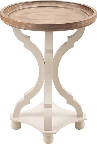 Miniatura 7 de LONYKE Juego de 2 mesas auxiliares rústicas de granja, mesa de noche con bandeja natural para familia, comedor o sala de estar, acabado hecho a