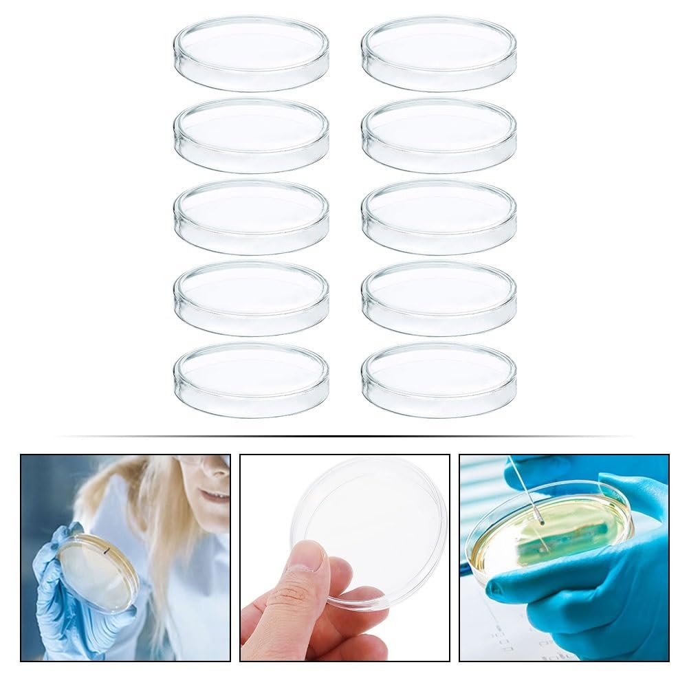 10Pcs Covered Glass Petri Dish Set - Laboratory Petri Dishes for Experiments and Teaching