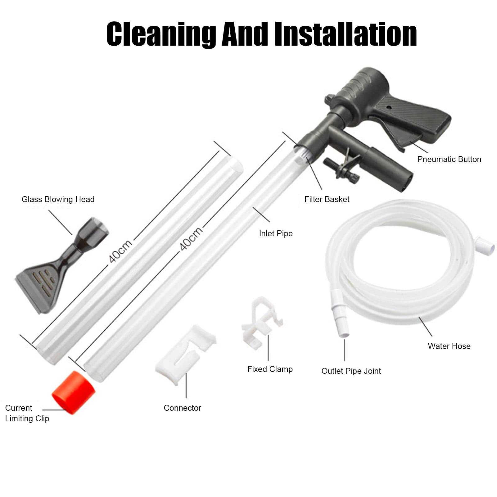 Nettoyeur d'aquarium Semi-Automatique, aspirateur de Gravier pour Siphon d'aquarium, laveuse de Sable pneumatique avec Panier de Filtre 3D, Outil de Changement de Tuyau d'eau