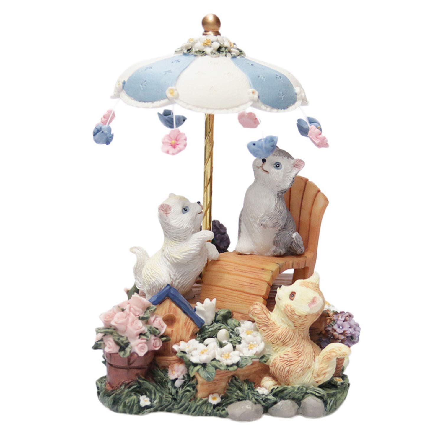 AINIM Cartoon Umbrella Cat Clockwork Music Box, Resin Home Decor, Birthday