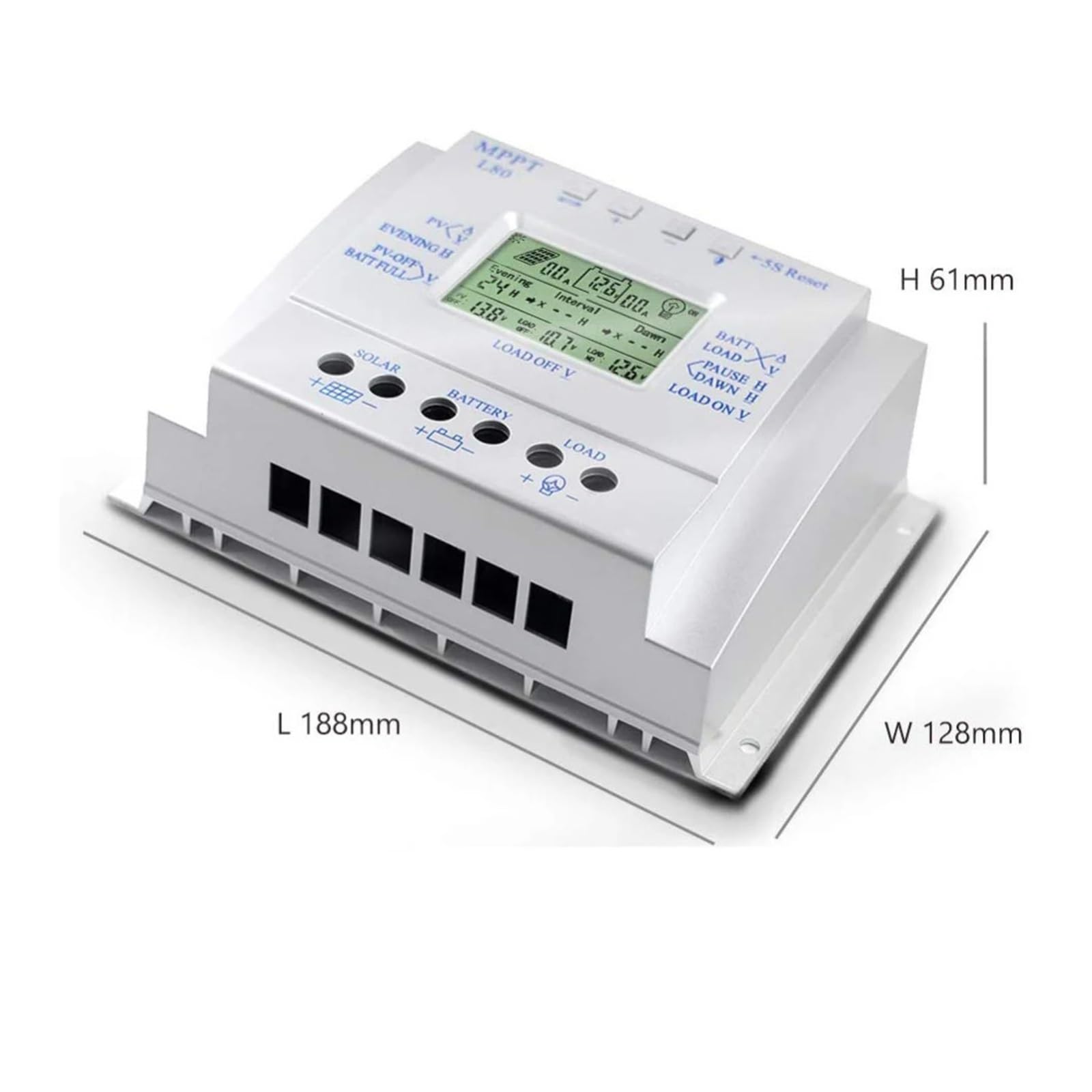Regolatore di Carica Pannello Solare, Regolatore di Carica Solare MPPT 60A 80A Auto 12V 24V Max 50VDC Regolatore Solare con Ingresso Display LCD Uscita USB 5V 1.5A(60A (L60))