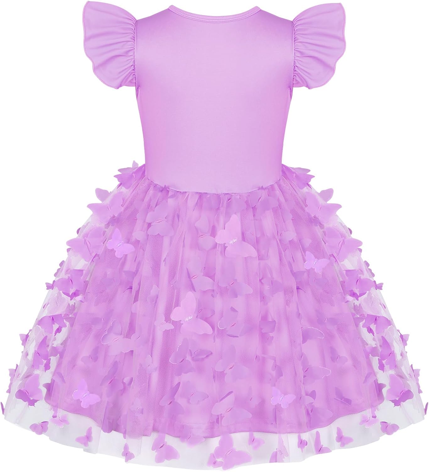 COTRIO Girls Casual Dresses Butterfly Tulle Tutu Dress Toddler Girl Skater Dress Ruffle Sleeve Swing Twirl Sundress - Image 3