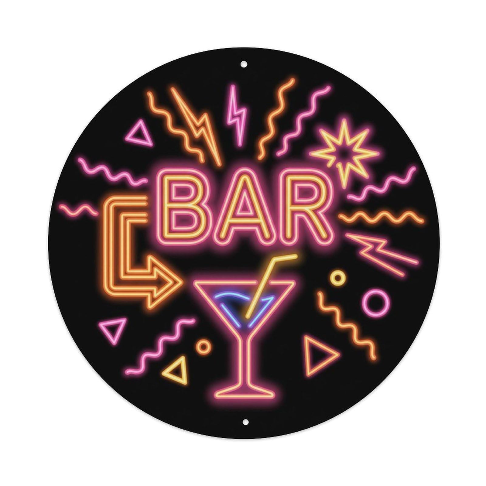 BAR Neon Retro Shield Metal Tin Sign Plaque Wall Decor for Cafe, Club Bar, Office, Home Garden Round Metal Poster 8x8Inch