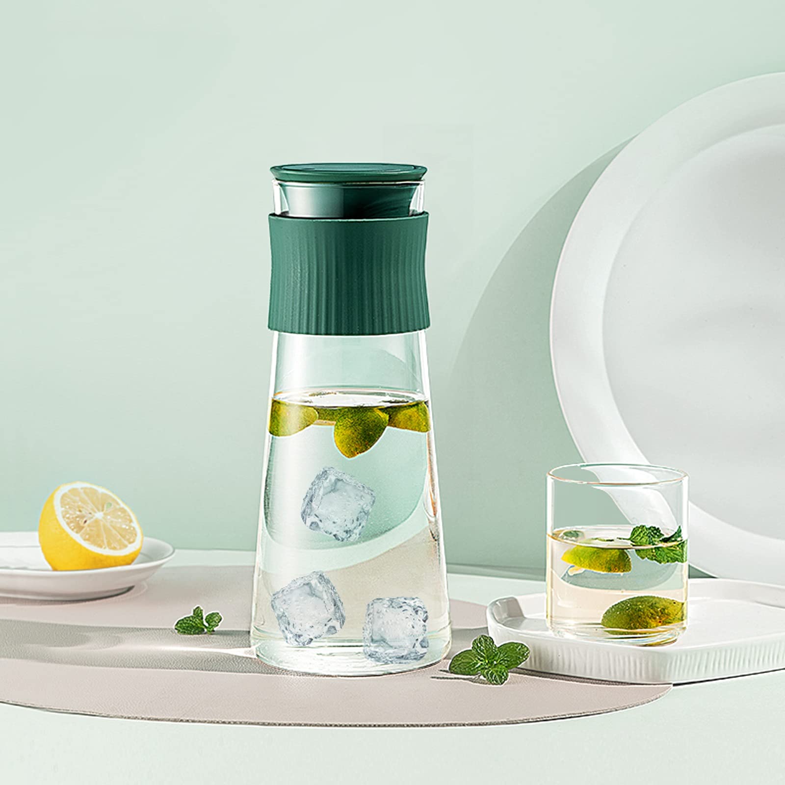 Jarras Agua Jarra de vidrio con anillo de sellado de silicona Hervidor de agua frío Tetera multicolora con salida doble for jugo, bebidas calientes y frías, café Jarra de Té Helado(Orange)