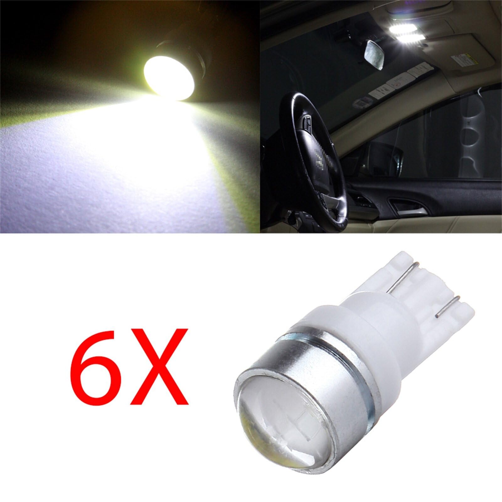 ECCPP 6x Instrument Cluster Dash Panel Lights T10 White-High Power-1.5W W5W 147 152 158 159 161 168 184 192 193 259 280 285 447 464 501 555 558 585 655 656 657 1250 1251 1252 2450 2652 2921 2825 PC