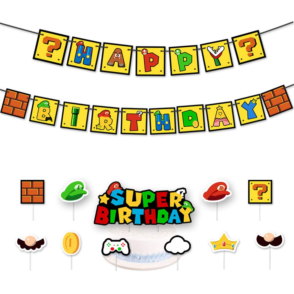 Super Mario Birthday Party Decorations, Mario Happy Birthday Banner