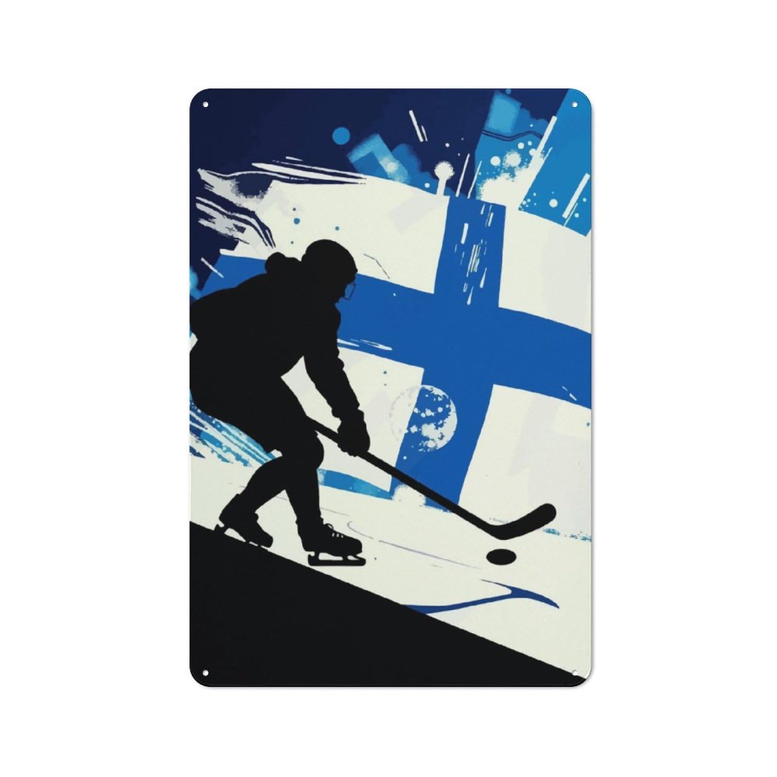 Junmoney Finnish Hockey Player Silhouette For Café Or Restaurant, Vintage Metal Sign 30X20cm, For Vintage Wall Decor Fans, For Cafés, Pubs And Restaurants