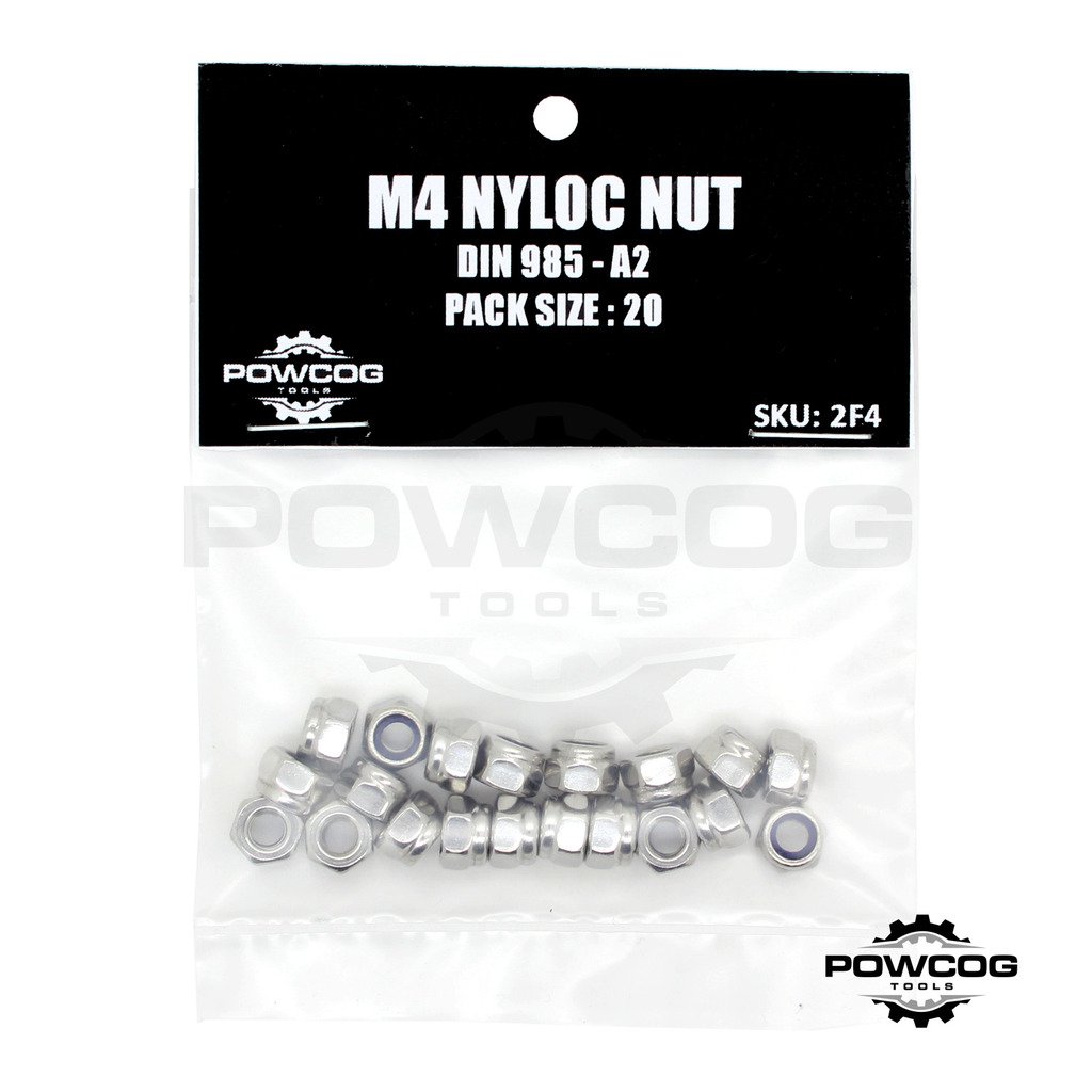 Powcog M4 Nyloc Nut - A2 Stainless Steel Lock Nuts Grade 304 Metric - Din 985 - By Powcog® - Pack Of 20