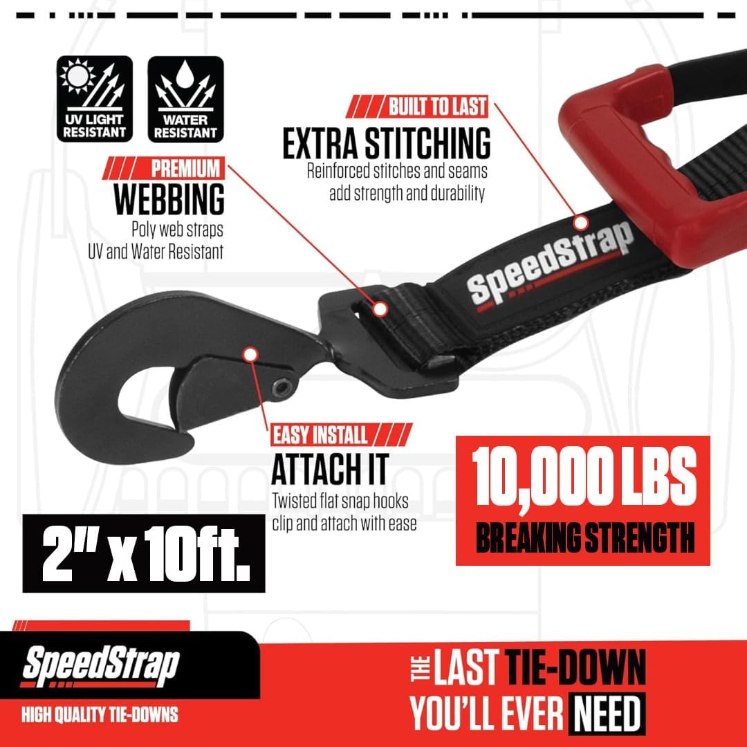 SpeedStrap Car Tie Down Straps with Axle Wraps for Trailers (4-Pack) - 2 Inch x 10 Feet (10,000lb Break Strength) - Heavy-Duty Car Hauler Tire Straps - Secure UTVs, Trucks, Classic Cars, Cargo - Black