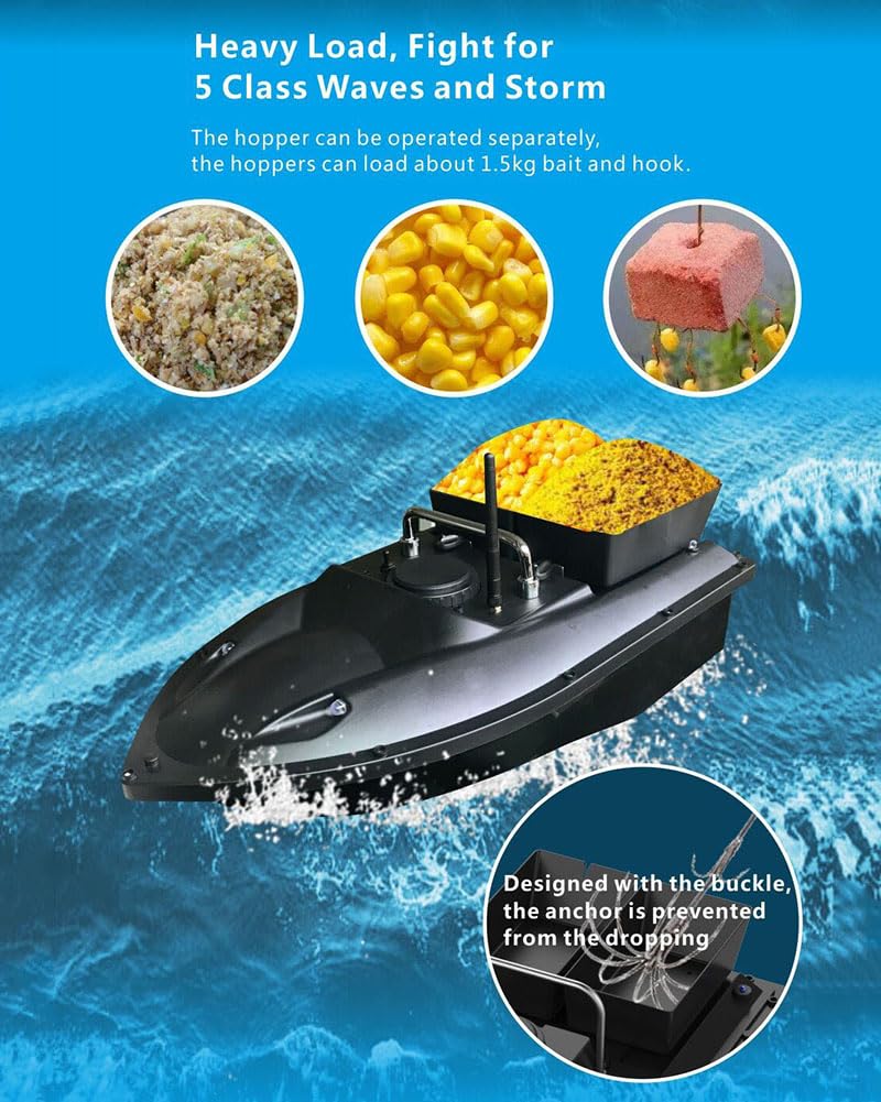 Barca da pesca RC con GPS, doppio magazzino, crociera automatica, luce LED, Fish Finder, batteria 12000mAh per una caccia efficace ai pesci