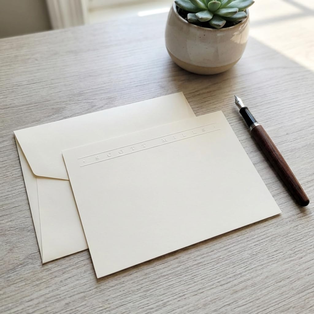 Premium Personalized Embossed Stationery Flat Cards – Triple-Thick 140 lb Cream/White Cardstock | 25 Custom Flat Cards with Matching Envelopes | Elegant Embossed Raised Impression (no ink)