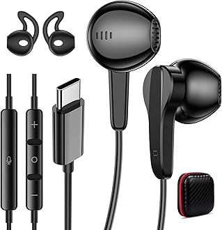 iMangoo USB C Headphones Wired Earbuds Digital Sound Earphones w/DAC Chip Clear Call Microphone for Apple iPhone 17 Air 16 15 Pro Max, Type C Ear Buds USBC Headset for Samsung Galaxy S25 Android Black