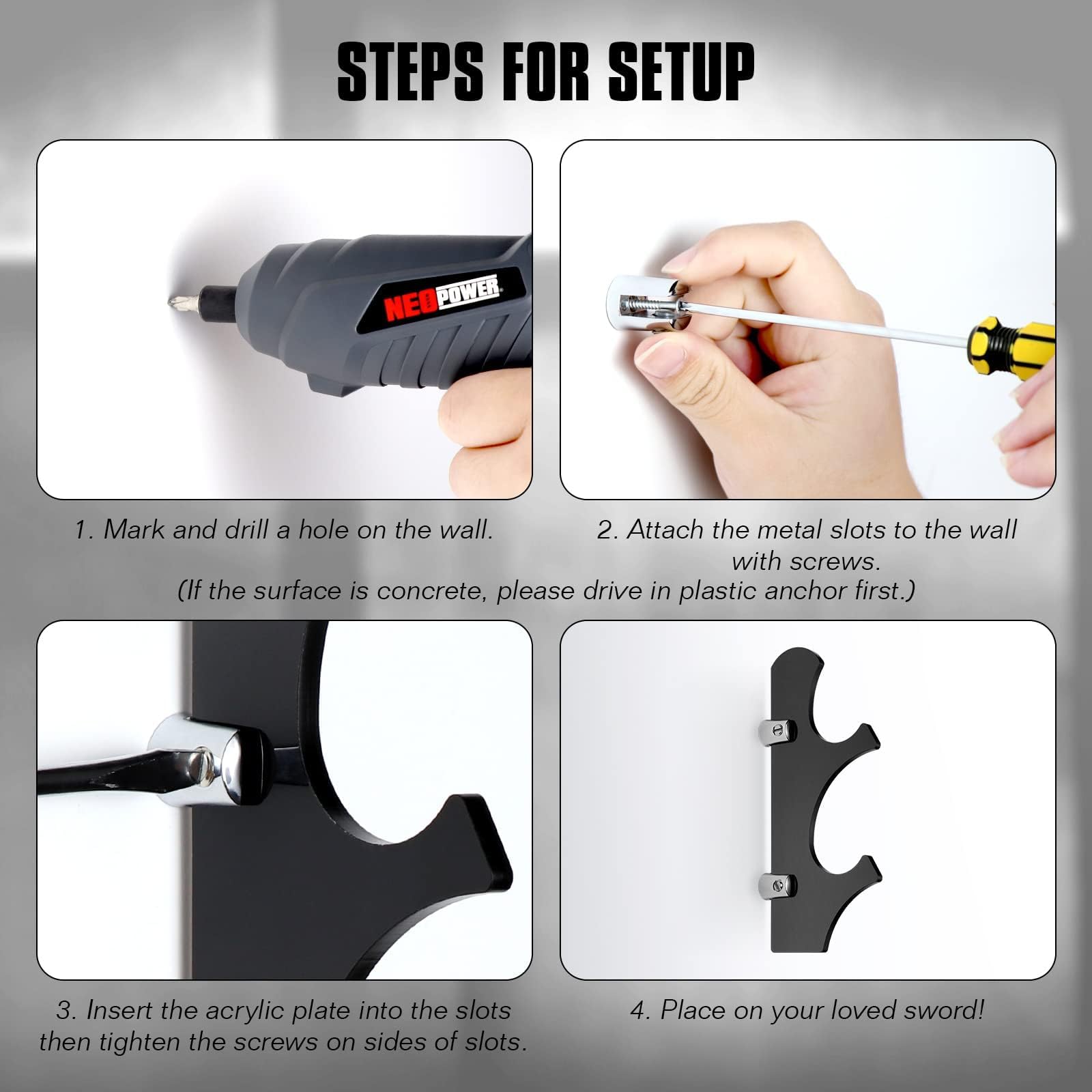 TOPNEW Supporto da parete per spade laser, in acrilico, adatto per spade, colore: nero