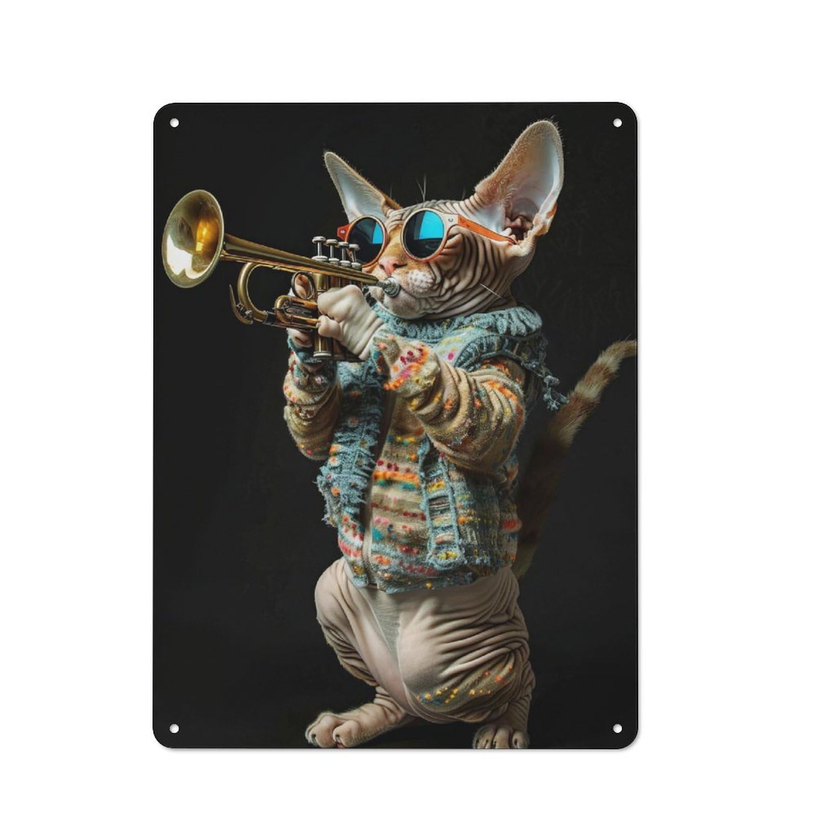 Junmoney Devon Rex Trumpet Country Metal Sign With Design 40X30cm, Farmhouse Farmhouse Wall Decor For Kitchen, Cottage, Porch Or Garden Room