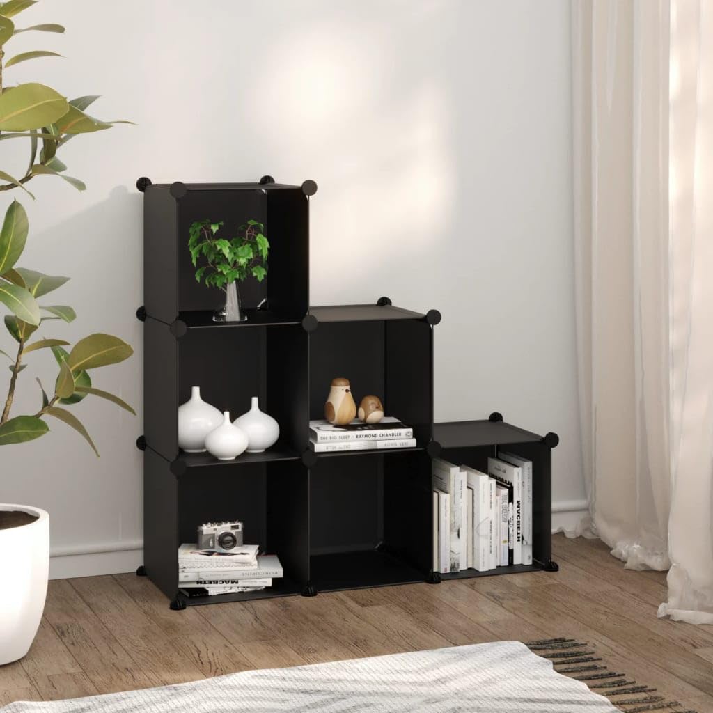 Estantería modular de 6 cubos de plástico PP con marco de acero, impermeable y ahorra espacio para oficina, apartamento y habitación de estudiantes, fácil de montar con mazo de madera