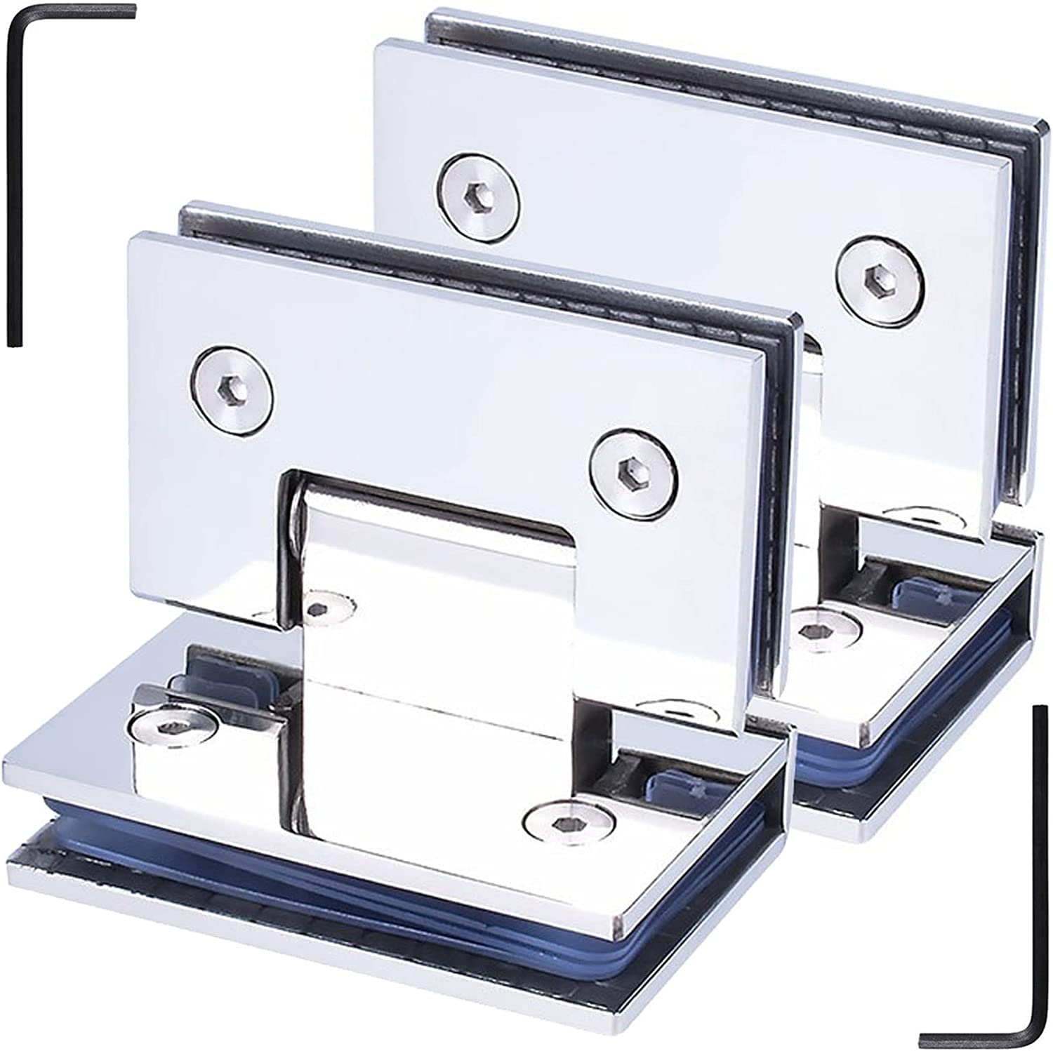Dimeiyan One Color 2 Pack 304 Stainless Steel Glass Door Hinges, Bright Silver 90° Two-Way Bathroom Clamp, 8-12Mm Swing Shower