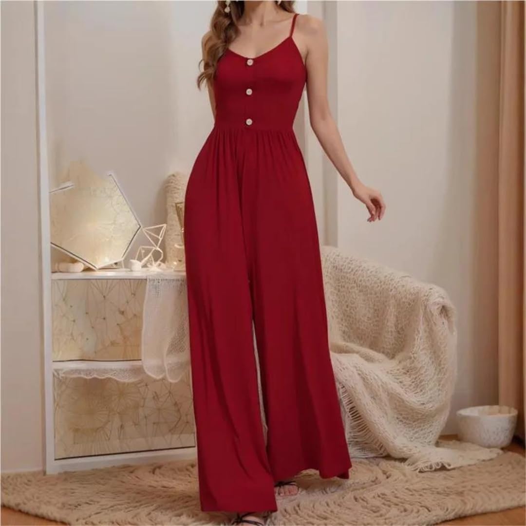 Yeuyyben Enterizo sin mangas con tirantes y pierna ancha para mujer, con botones, casual, cintura alta, ajuste holgado