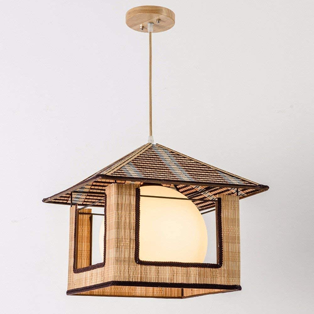 Lampa świetlna w stylu rustykalnym Lampa rattanowa Żyrandol Vintage Bambusowy pleciony Lekki charakter Lampa wisząca Średnica 36 * 29 cm Dekoracja restauracji Przytulna