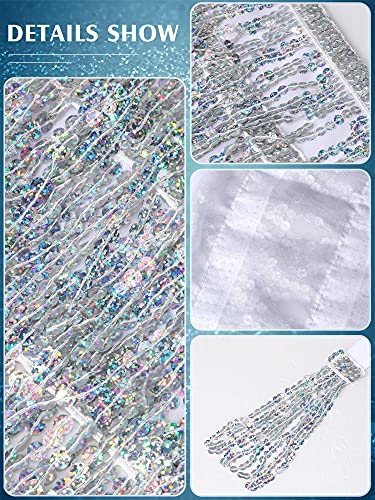 Satinior 2 Pieces Sequin Tassel Skirt Belly Dance Scarf Fringe Bling Women Outfit (Silver), One Size #TOP2