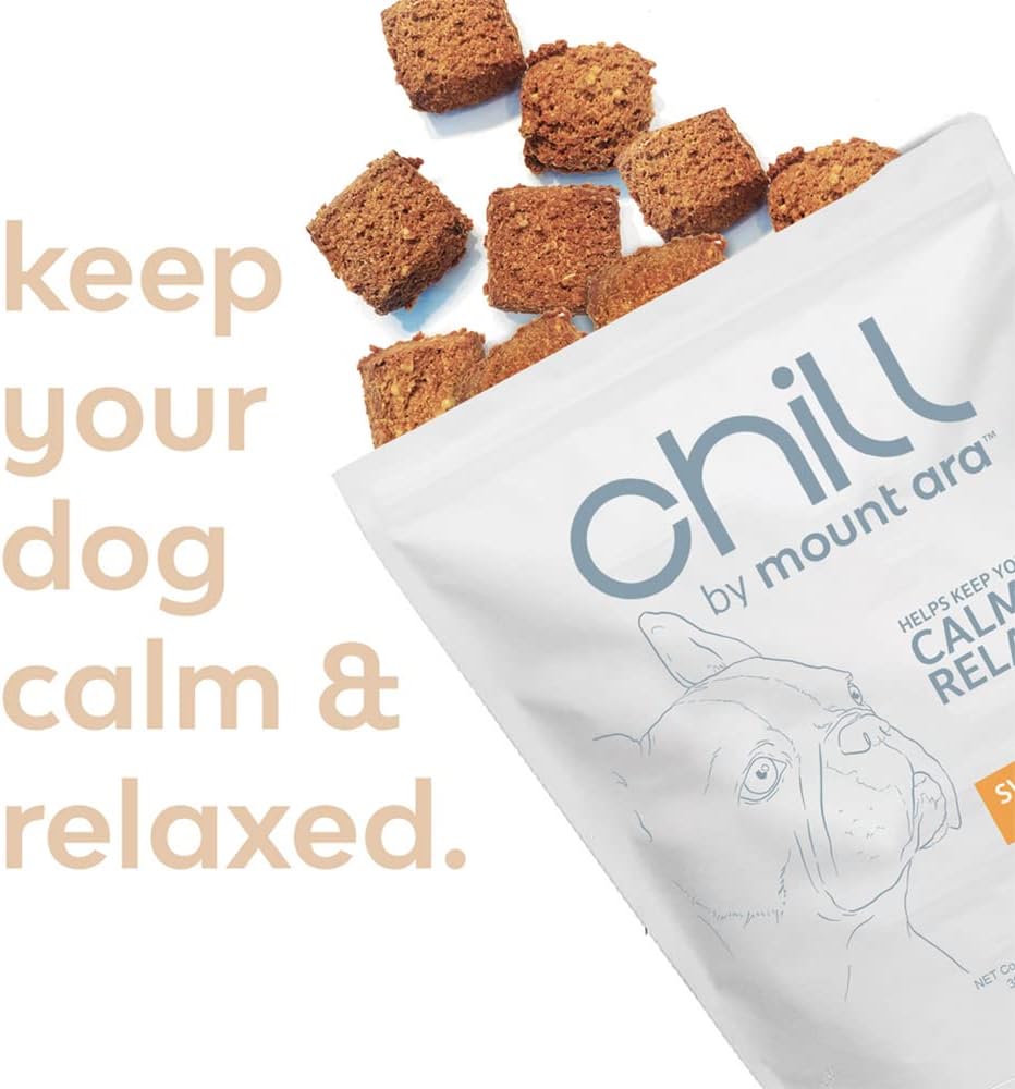 chill by mount ara CHILL Bites Calming Dog Treats for Relaxation, Made with Sweet Potato, Valerian Root, & Melatonin for Dogs (Pack of 2)