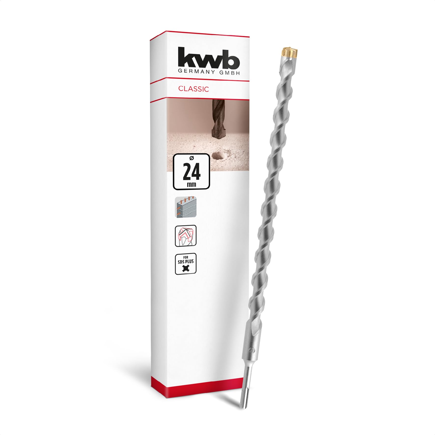 kwb Foret SDS Plus, foret marteau SDS Plus (Ø 24 mm x 460/400 mm, avec tranchant en métal dur 4X extrêmement rapide, pour béton armé, pierre & maçonnerie)