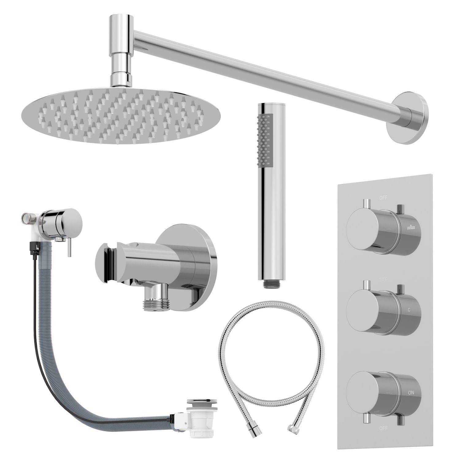 Architeckt Thermostatic Concealed Wall Mounted Round Shower Handset Heads Triple Outlet