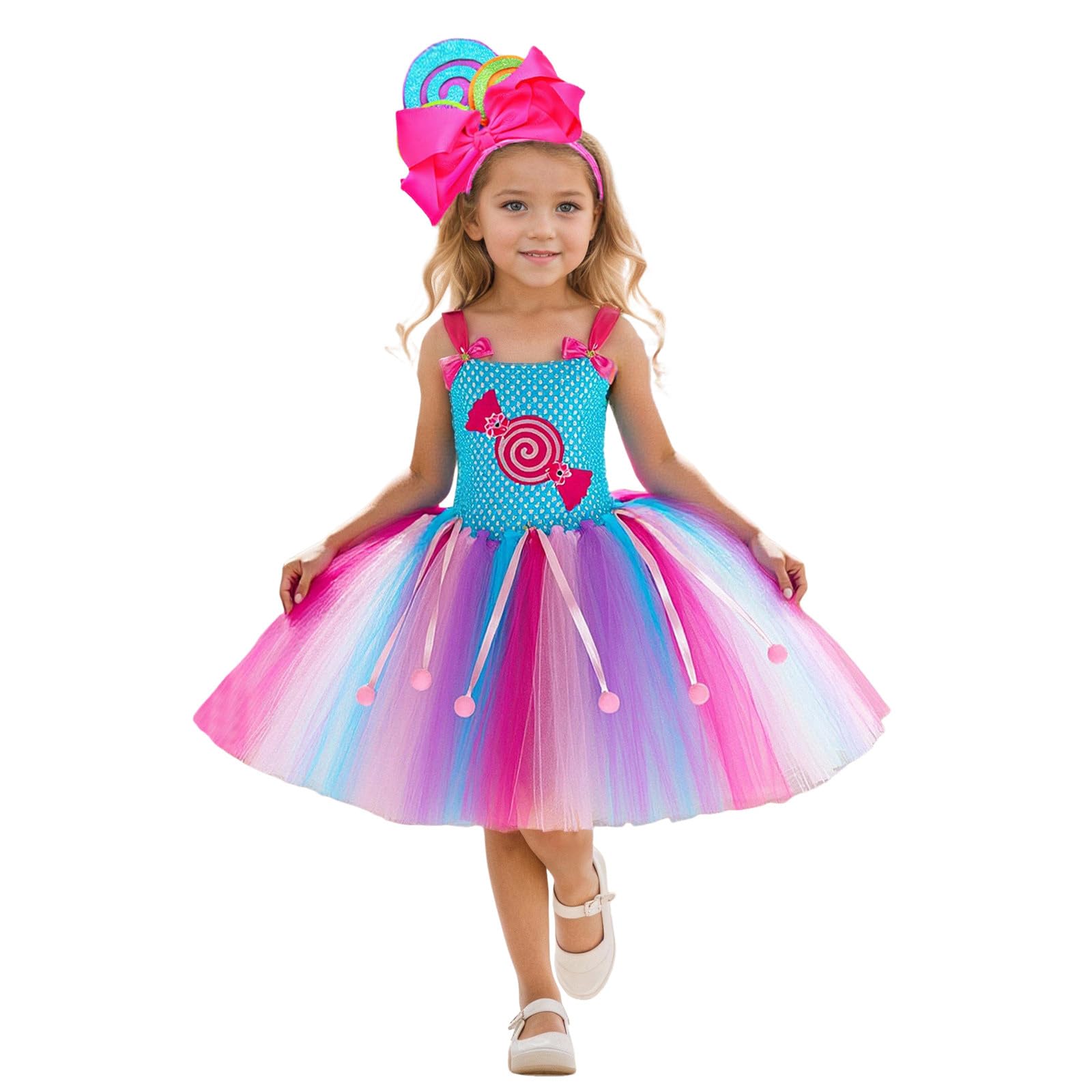 Girls' Candy Theme Dress with Glitter Lollipop Print Headband