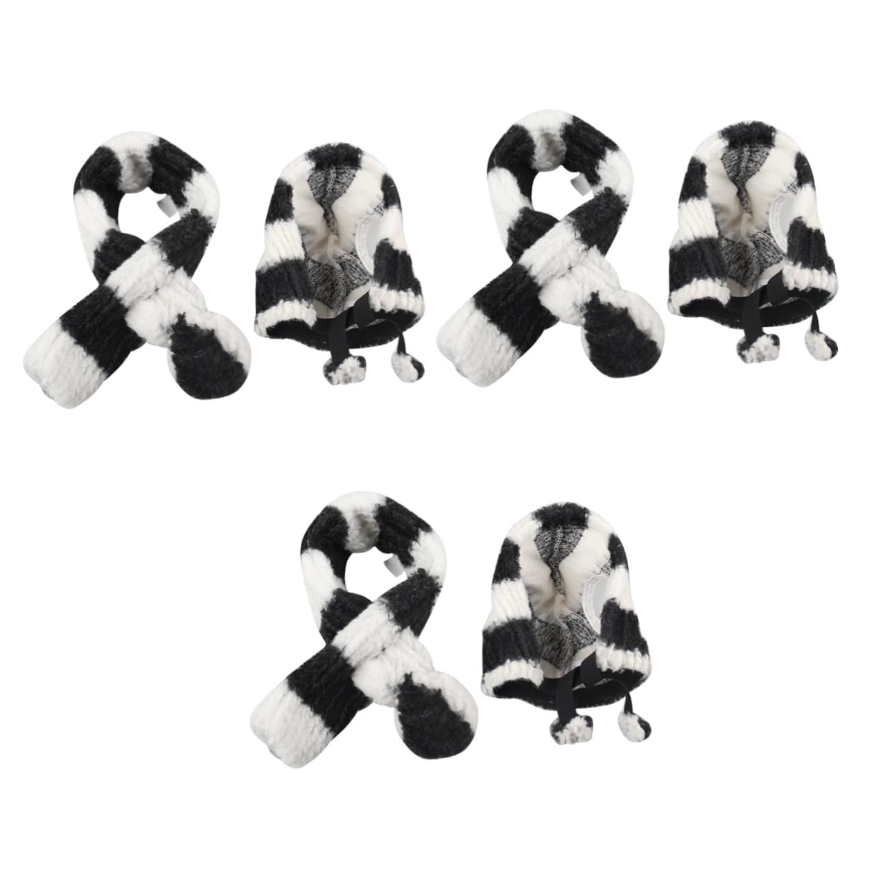 POPETPOP 3sätze Hundemütze Und Schal Set Für Haustiere Warmes Gestreiftes Kostüm Schwarz Und Weiß Für Winter Und Mit Glocke Für Aufmerksamkeit