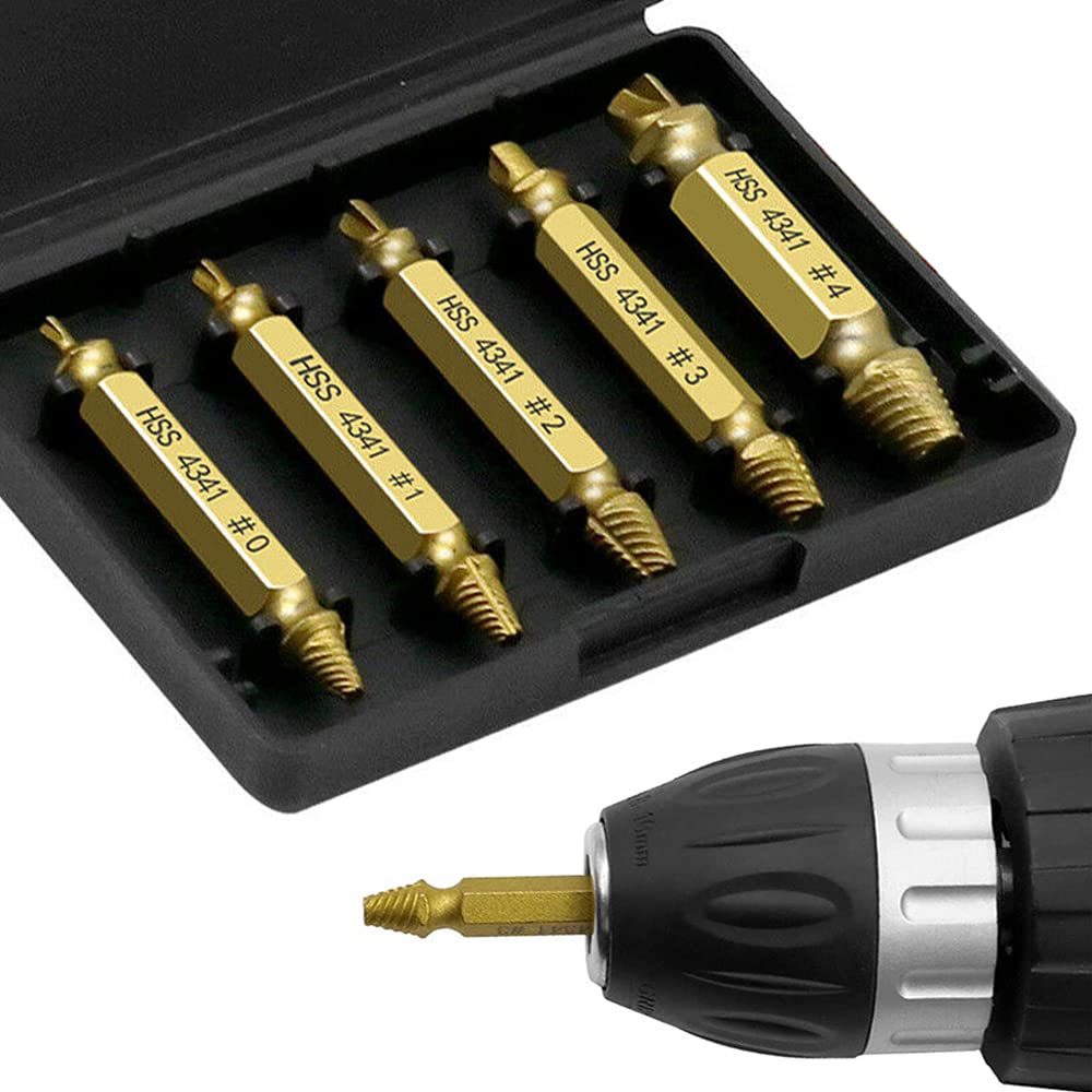 5 Pieces Broken Head Screw Extractor, Screw Remover Extractor, Damaged Screw Extractor Tools, Screw Extractor Tools Set, Extra Strong HSS 4341, for Damaged Screw & Bolts