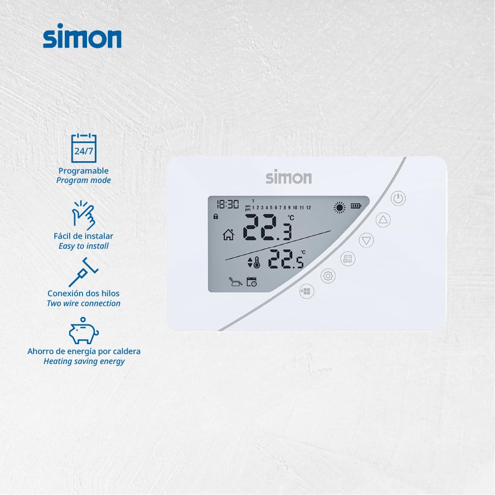 Coati - Termostato Digital, Programación Diaria y Semanal, para Sistemas de Calefacción y Aire Acondicionado, Función Frío/Calor, Rango de Temperatura 5º a 30º, Modo Confort y Económico, Color Blanco