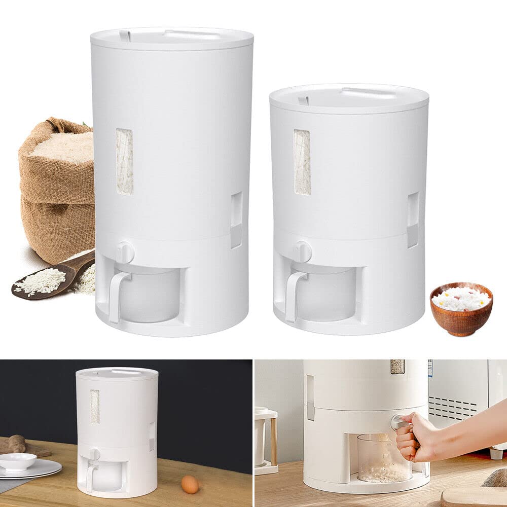 Dispensador de arroz de plástico de 20 l, cubo de arroz, caja de almacenamiento de alimentos, diseño giratorio, taza medidora, almacenamiento sellado, recipiente de arroz para el hogar