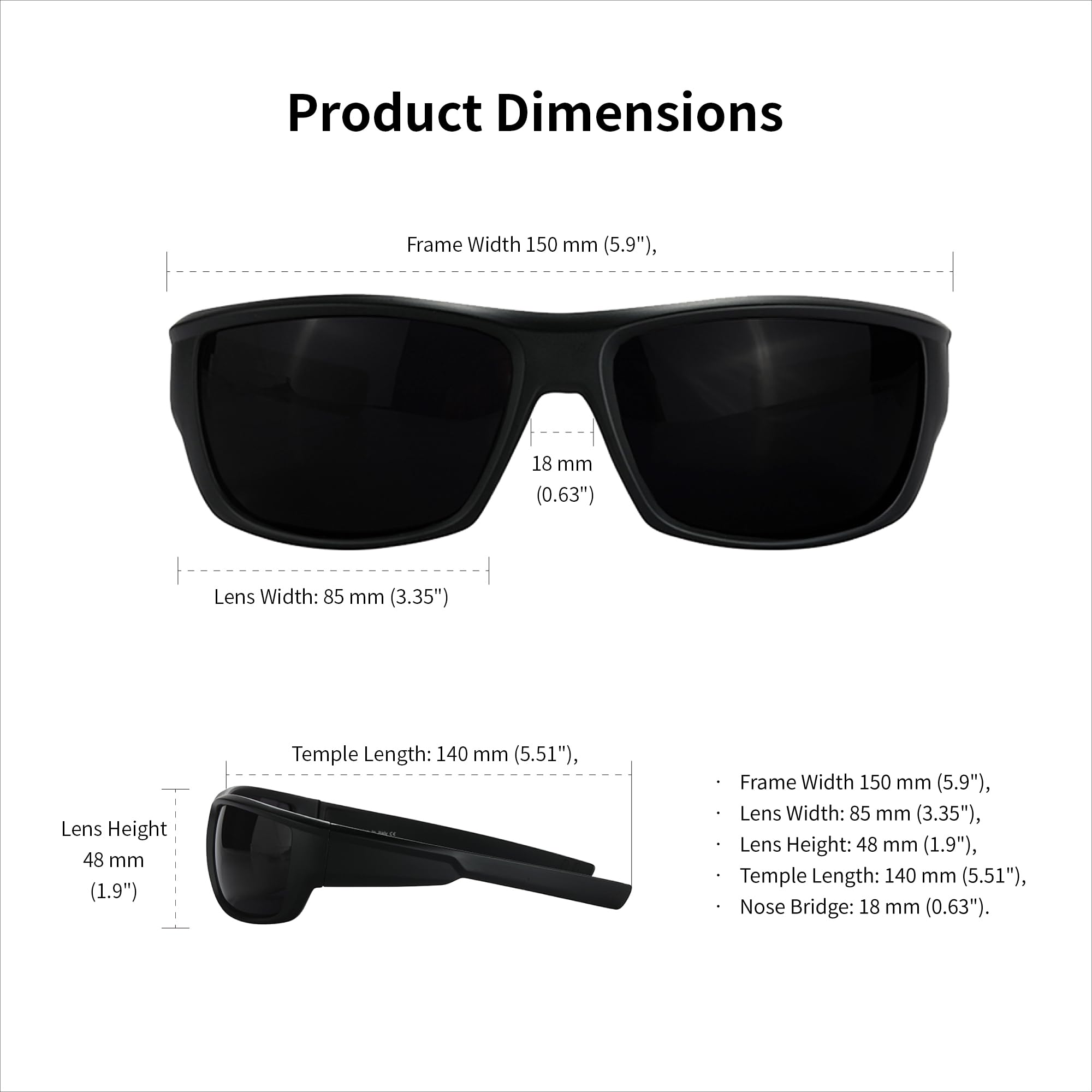 PLOPLO Polarisierte Sonnenbrille, Biker-Fahrer, zum Umwickeln, Sport-Sonnenbrille, UV400-Schutz, für empfindliche Augen, super Dunkelschwarz, mattschwarz, Oversized