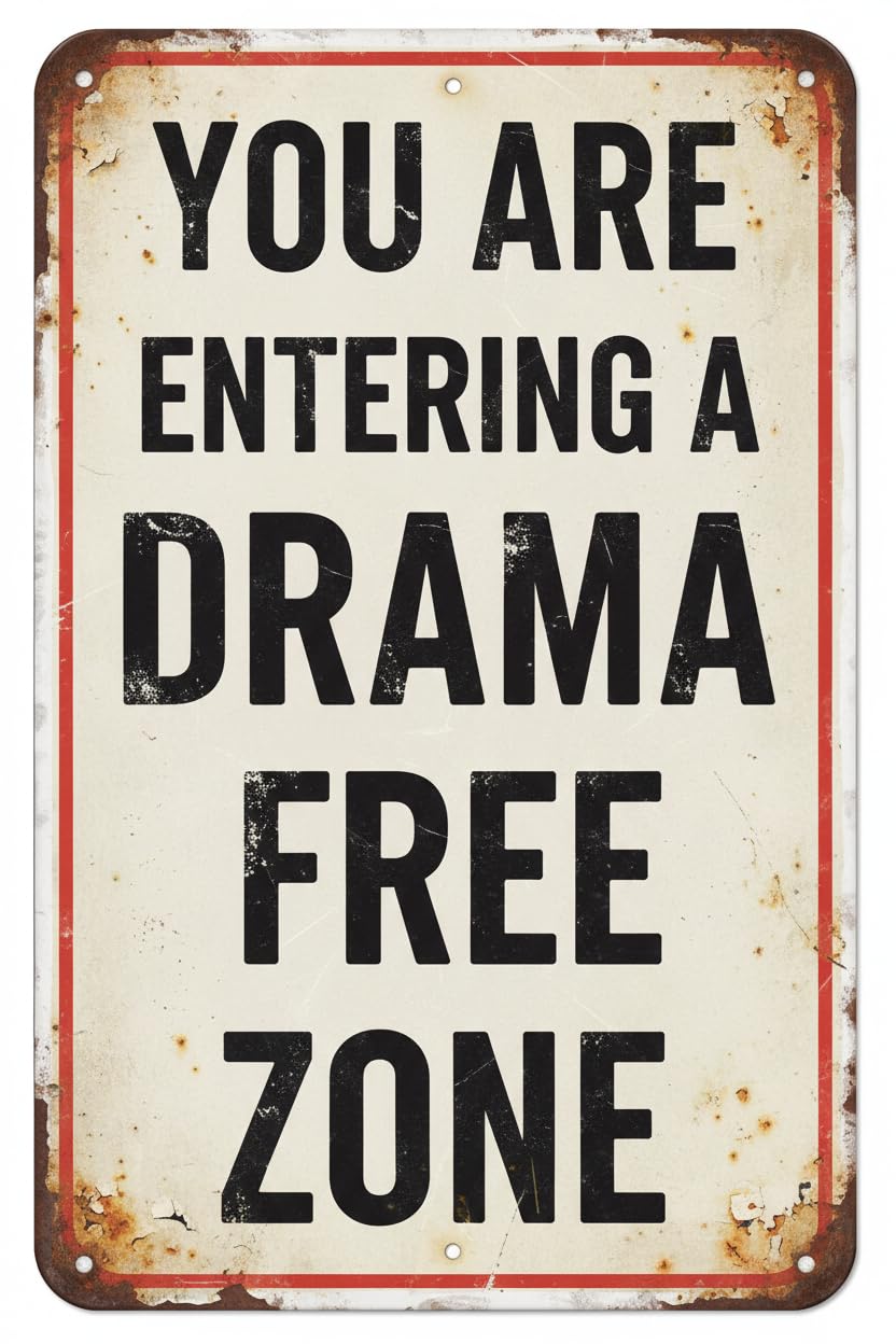 Vintage Metal Tin Sign Drama Free Zone Sign Durable Wall Decor Metal Signs 8X12 Inch No Rust Custom Sign Custom Private Property Signs Outdoor