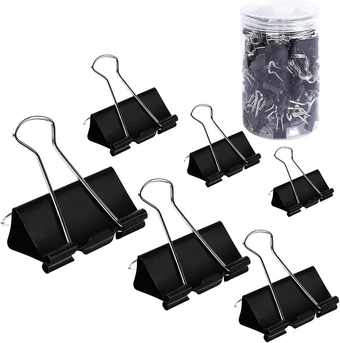 Binder Clips Paper Clamps Assorted Sizes 200 Count (Black) | Jumbo, Large, Medium, Small, Mini and Micro,6 Sizes with Box for Office, School and Home