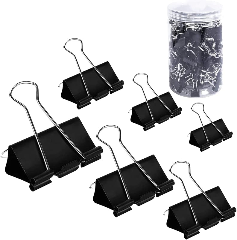 Binder Clips Paper Clamps Assorted Sizes 200 Count (Black) | Jumbo, Large, Medium, Small, Mini and Micro,6 Sizes with Box for Office, School and Home