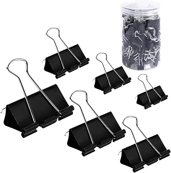 Binder Clips Paper Clamps Assorted Sizes 200 Count Black, Jumbo, Large, Medium, Small, Mini and Micro,6 Sizes with Box for Office, School and Home